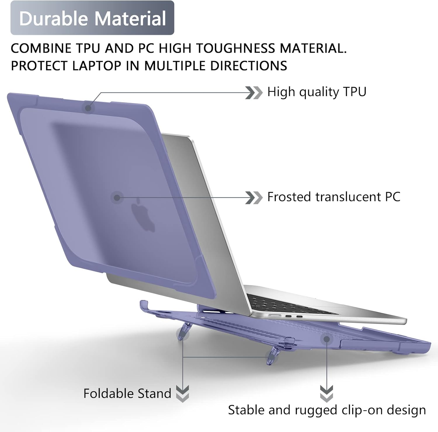 Batianda for M4 MacBook Air 13.6 inch Case 2025 2024 2022 Release Model A3240 A2681 M2 A3113 M3, Heavy Duty Shockproof Protective Hard Shell with Fold Kickstand & Keyboard Cover, Lavender Grey - Image 3