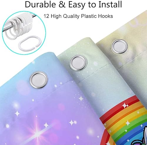 Miniatura 6 de Cortina de ducha de dinosaurio con diseño de unicornio para viajes, remolque, baño, divertido juego de cortinas de ducha de tela estrecha y corta