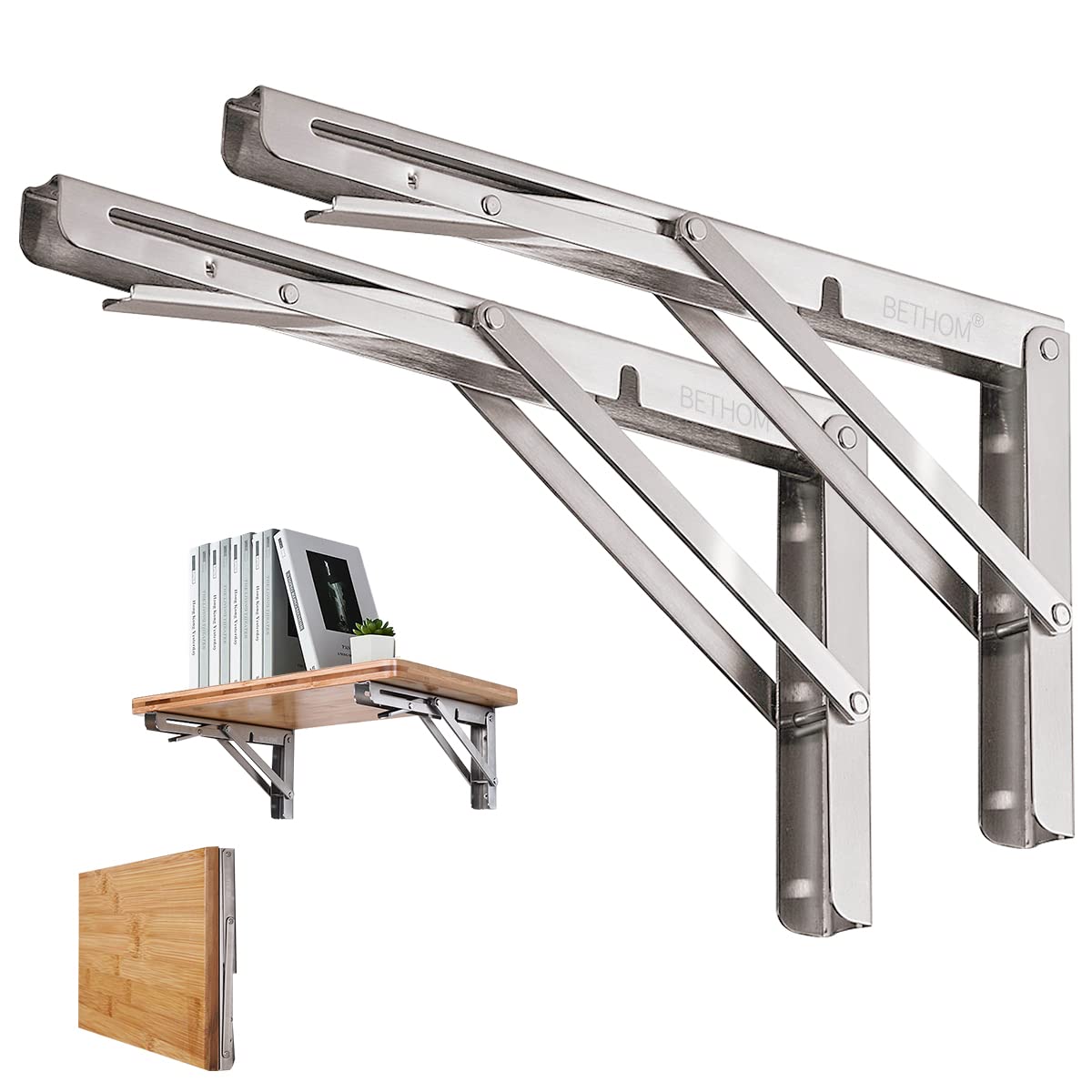 Buy Folding Shelf Brackets 14 inch, Bethom Heavy Duty Stainless Steel