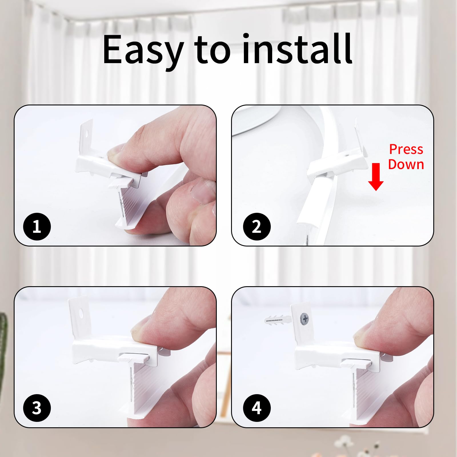 3m Binario per Tende a Parete con 24 Clips in Ferro,Flessibile,Curvo, Binario PVC Montato Lateralmente, Sistemi di Scorrevole Binario Tende da Doccia, Divisori per Ambienti, per Camper,Bianco