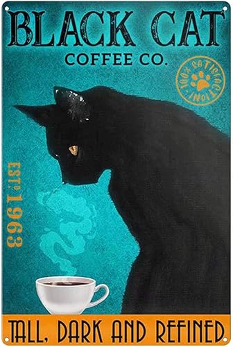 Miniatura 1 de Letrero de metal con diseño de gato negro, café con gato, alto oscuro y refinado, letrero de lata retro para el hogar, hotel, bar, cafetería,