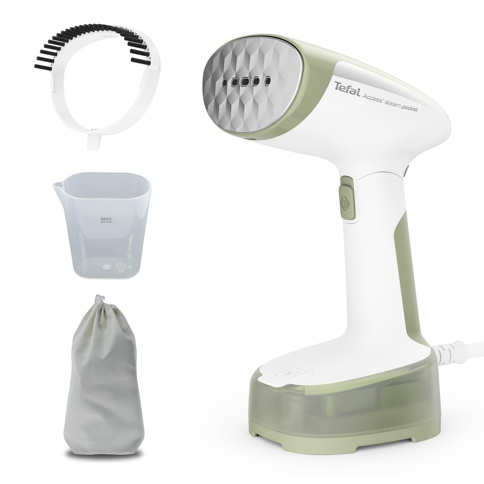 Tefal DT3035 Access Steam Pocket parowiec do ubrań, ultra-kompaktowa konstrukcja, składana głowica parowa, gotowa do użycia 15 sekund, 1300 W, Cont. Wydajność pary do 20 g/min, lekka, odświeżona