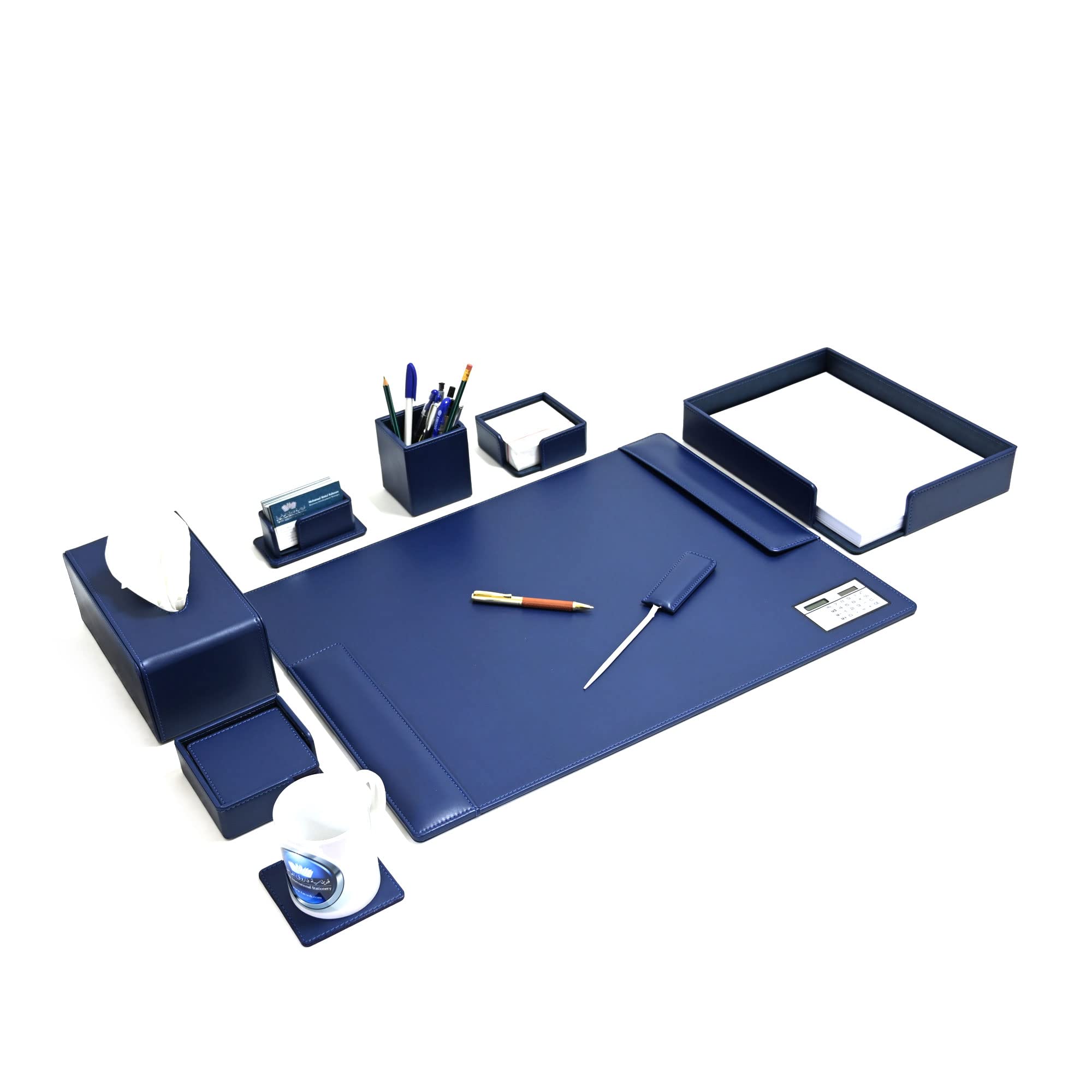 Sponsored Ad – FIS Executive Desk Set with Italian PU Materials, Set of 8 Pieces Desk Organizer, Blue Color, Pack in Gift Box-FSDSEX201BL