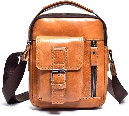 Amazon メンズバッグレザー 男性本革ショルダーバッグ小型クロスボディカジュアル縦型8インチのメッセンジャーバッグハンドバッグ 財布メンズ Color Yellow Brown Size S ノーブランド品 スピーカーパッケージ