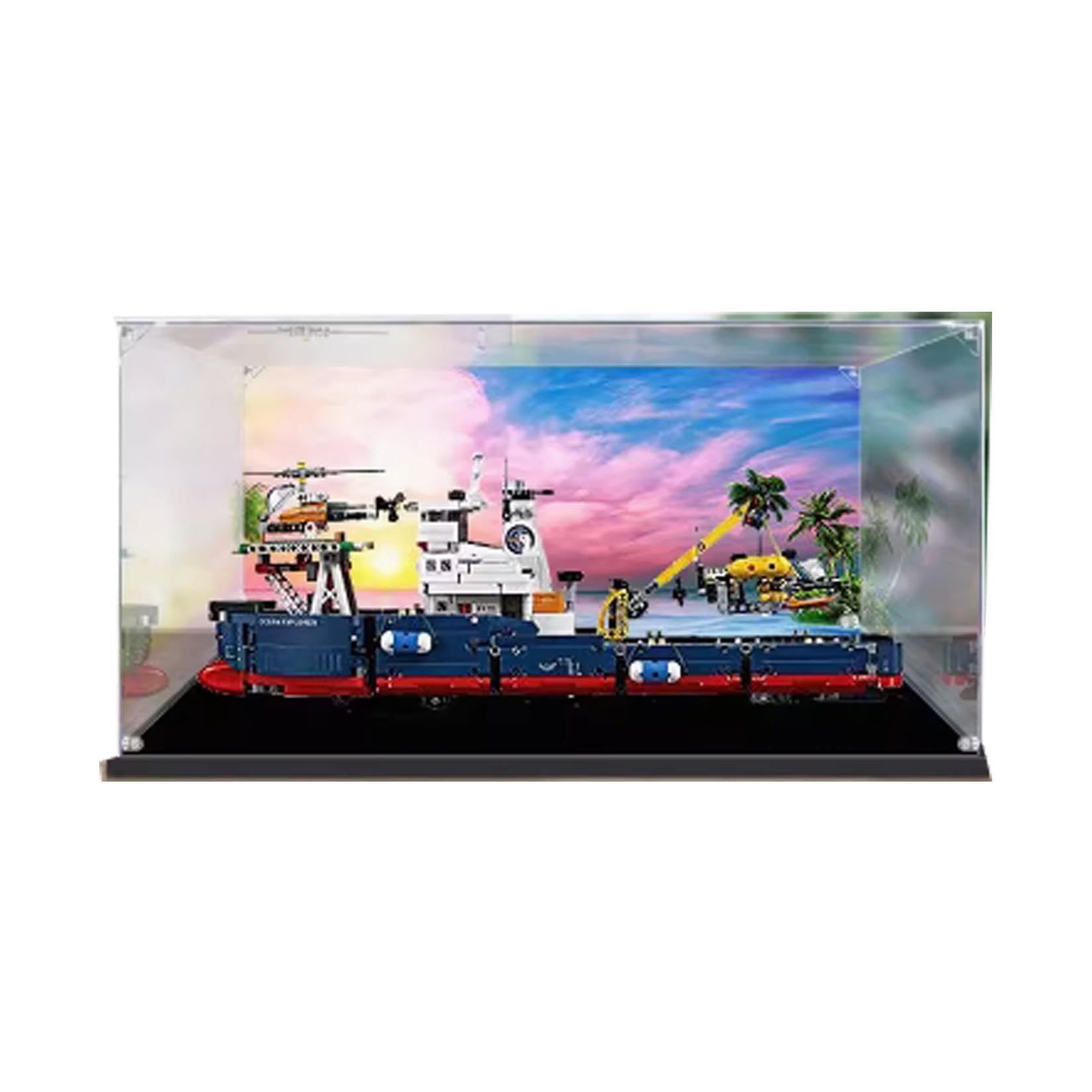 Akrylowa przezroczysta gablota do Lego 42064 Marine Resources Exploration Statek Pyłoszczelna przezroczysta gablota (58 x 15,7 x 26,9 cm (tylko gablota) (tylko gablota) (model sprayu 3 mm)