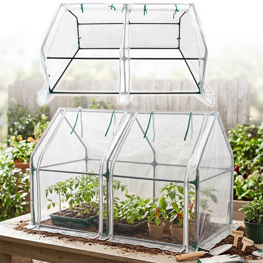 LARS360 Mini Greenhouse, 180x90x90cm, Fibreglass and Iron Framework, Small Tomato House, 2 Roll-Up Zipper Doors, Breathable Fibre Mesh Pest Barrier Cover, for Vegetables Flowers Plants, White