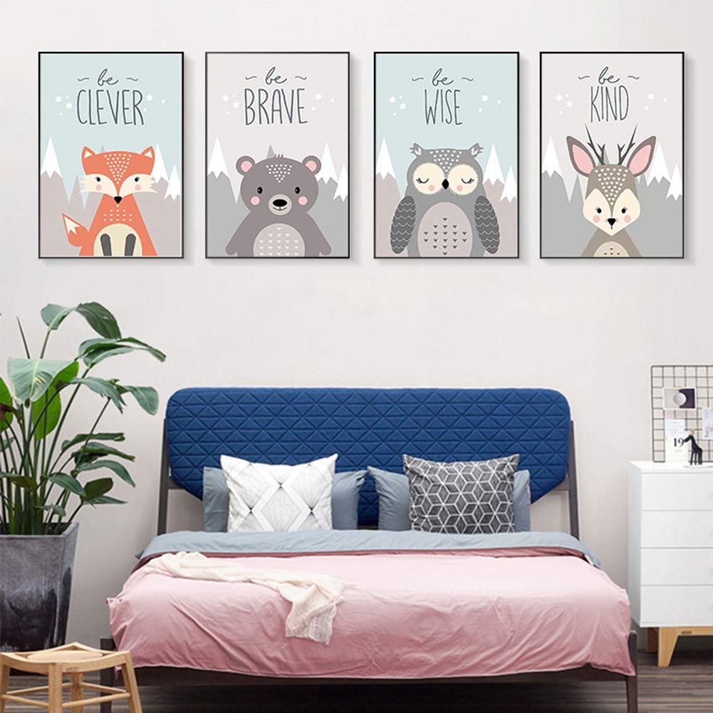 LAVEMA Set Di 3 Poster Per Cameretta Bambina – Formato A4 (21x30cm) – Motivi Volpe, Arcobaleno E Scritta – Stile Acquerello E Bohémien
