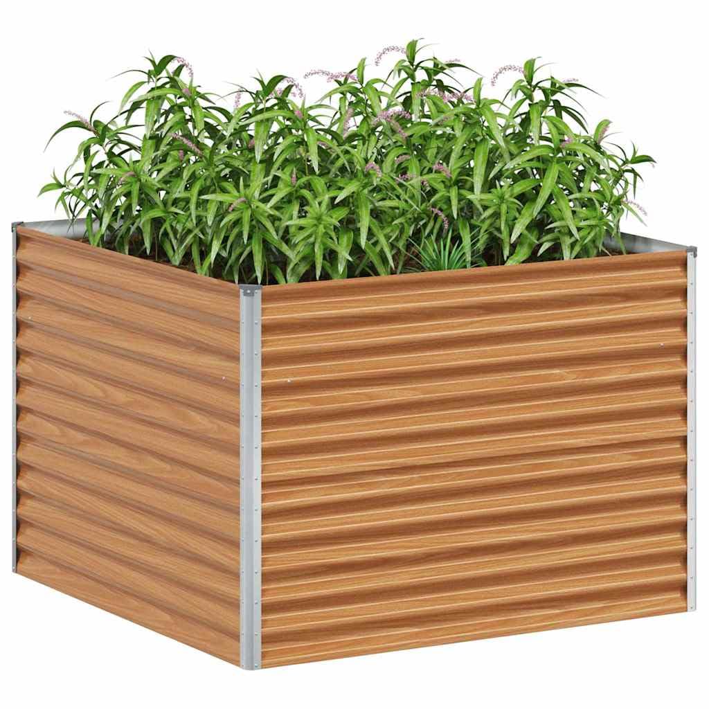 Jardinera de acero galvanizado, color marrón claro, 98 x 100 x 68 cm, jardinera, jardinera, hierbas, cultivo al aire libre, terraza, balcón, resistente a la intemperie y a las heladas, con