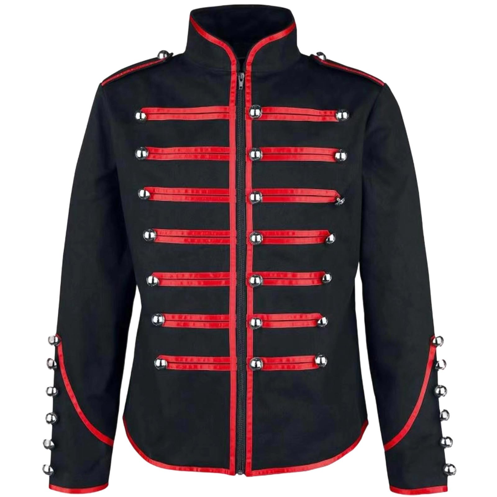 Mens Drummer Military Jacket, Parade Jacket for Music Festivals, Cosplay, Halloween, Themed Parties, 03-Red, XL
