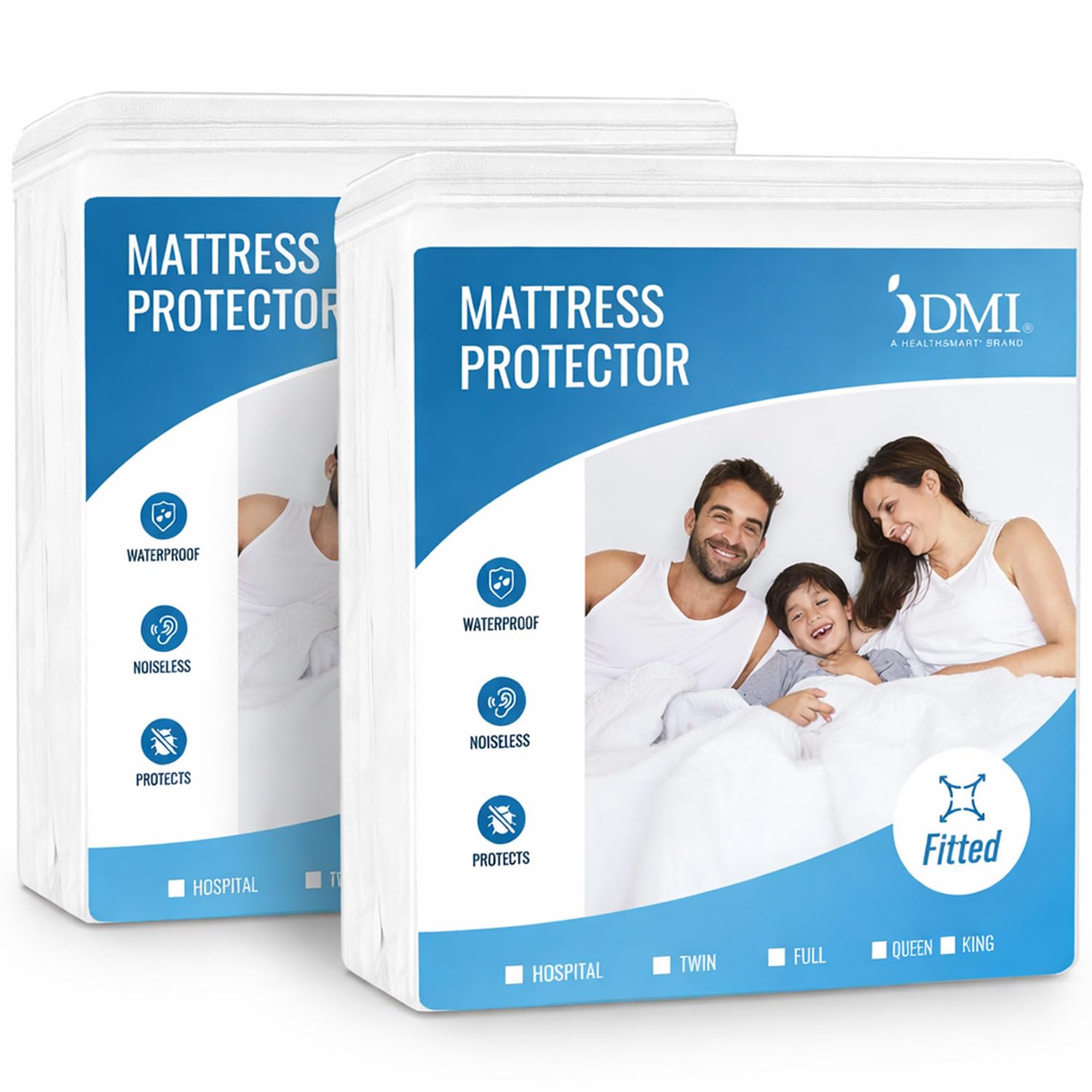 DMI Mattress Protector Queen 2 Pack - Waterproof, Fitted, Noiseless, Soft &amp; Breathable, 60" x 80" x 15", White
