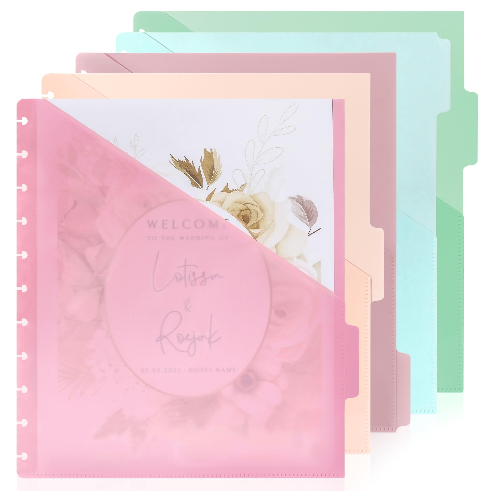 5 Pcs Letter Size Discbound Dividers with Tabs and Pockets - 8.5 x 11 Plastic Dividers for Office