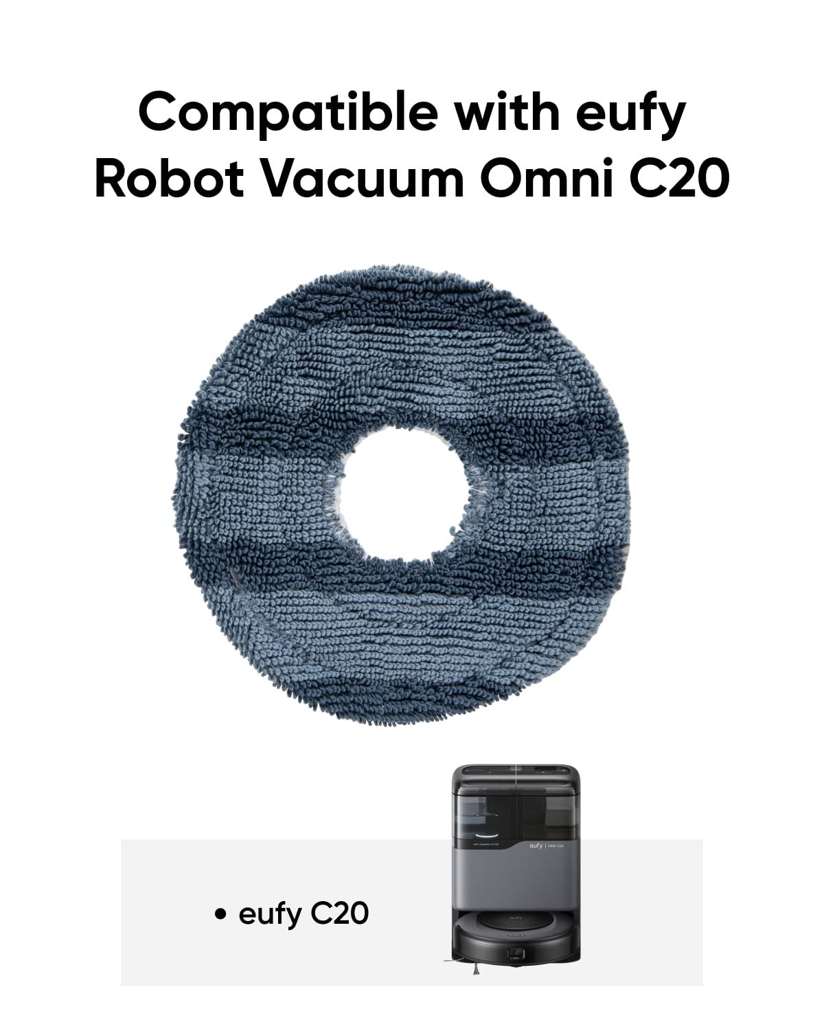 eufy Confezione da 2 cuscinetti di ricambio per mocio aspirapolvere, compatibili con robot aspirapolvere C20 Omni, lavabili e riutilizzabili, accessori per parti di ricambio