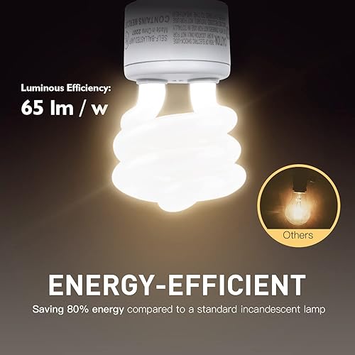 Miniatura 3 de JACKYLED Bombillas CFL GU24 con certificación UL, T3 13 W 2700 K, base GU24, bombillas fluorescentes compactas de base GU24, bombilla espiral de 900