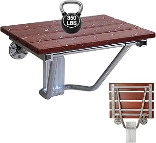 Folding Shower Seat Wall Mounted 15" with Stainless Steel Bracket, Structural Stability, 353 lb Capacity, Space-Saving, Teak Shower Bench for The Elderly, Disabled, Pregnant Individuals, Children
