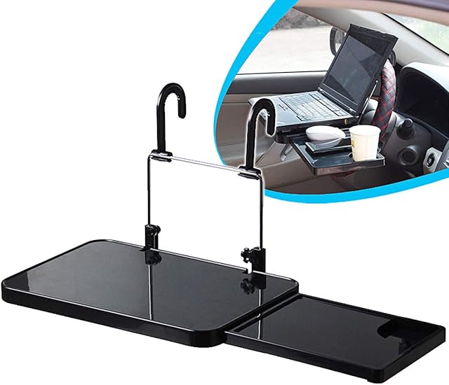 Multi-functional Steering Wheel Table Folding Car Computer Laptop Tablet Desk Mount Stand Auto Car Backseat Portable Pc Tray Table Car Dining Food Drink Table Cup Holder Black (Car Table)