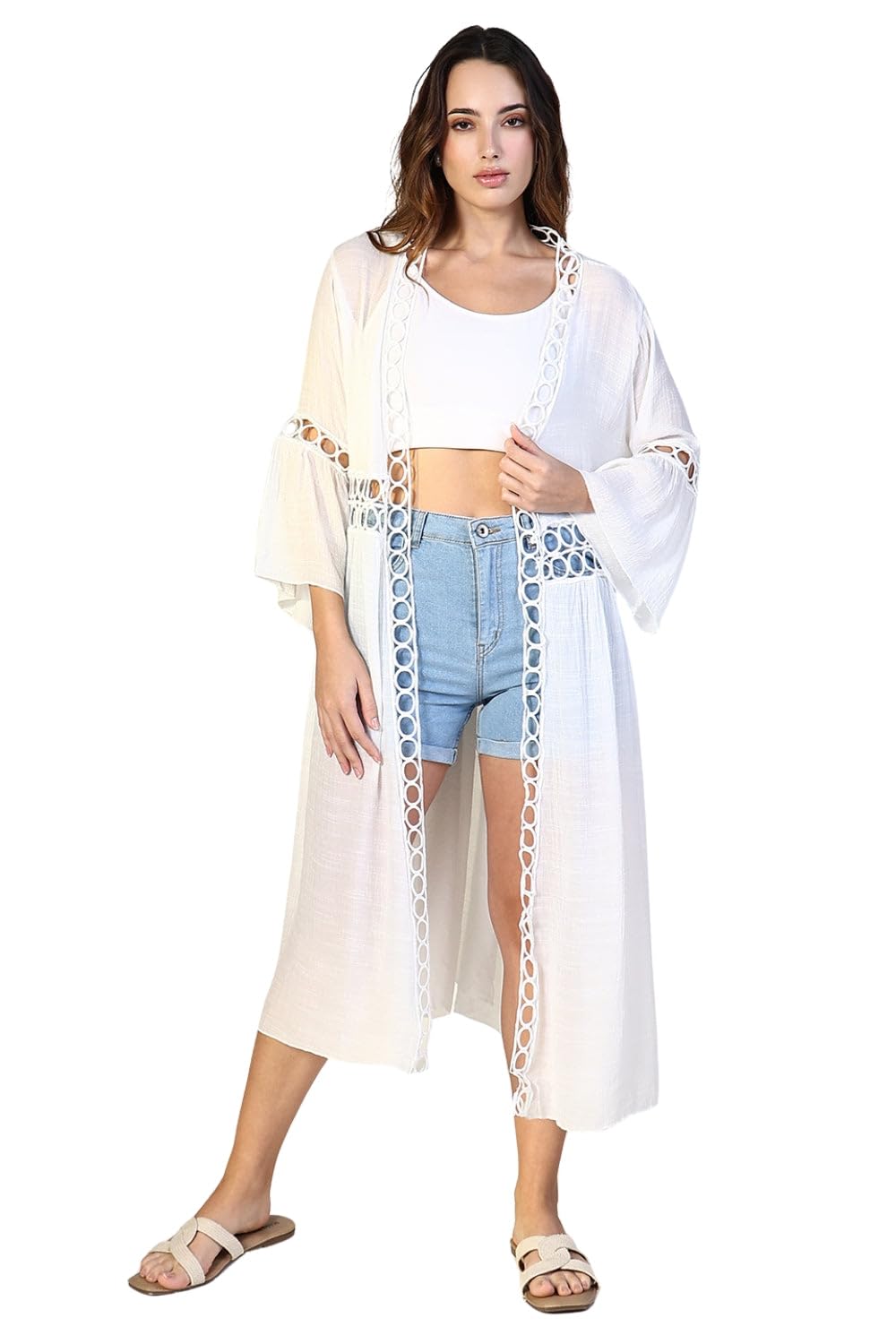 showoffff Edition Women's White Cotton Bell sleeves Shrug with Cut Out Details-9334_White-P-picture-13