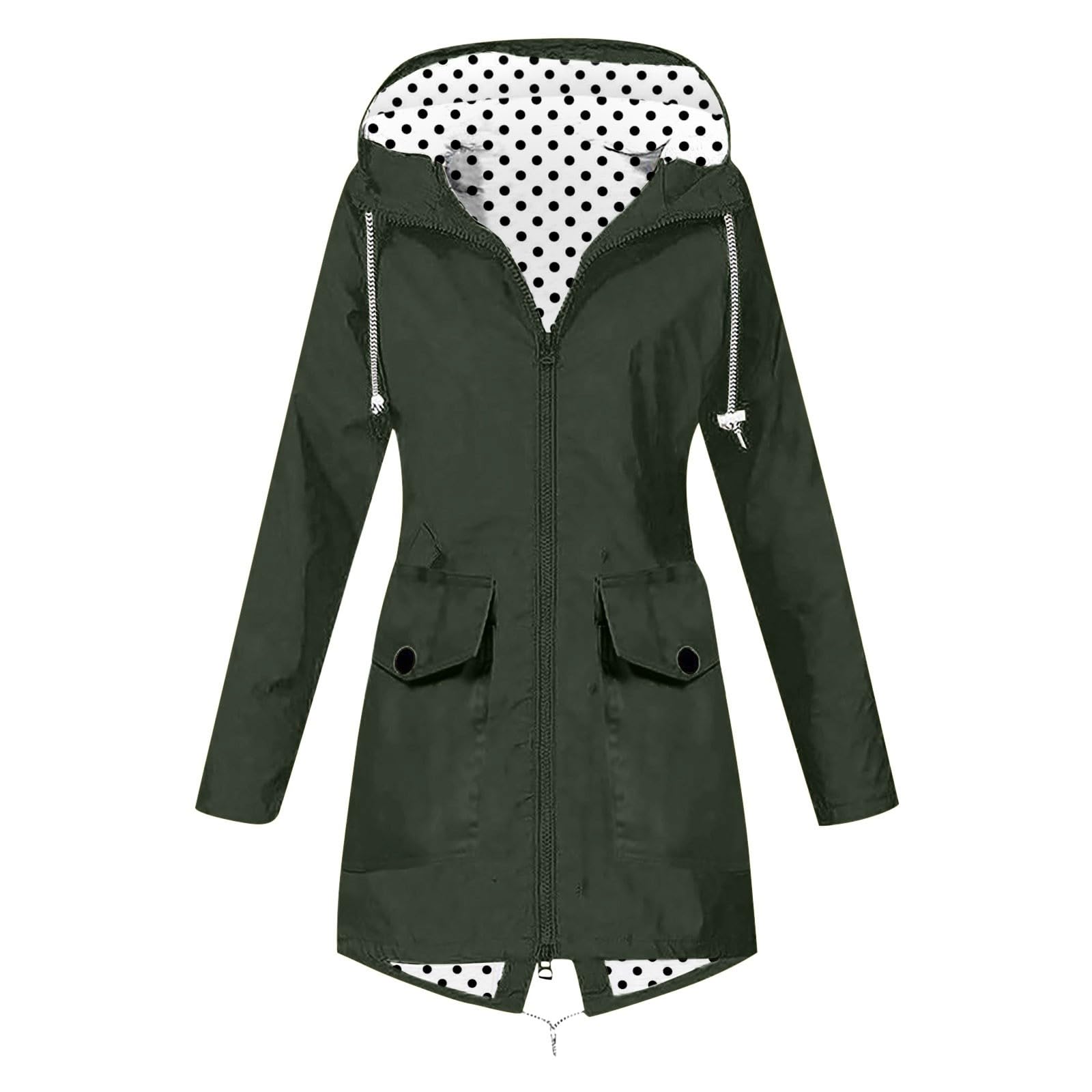 WILLBESTWomen's Lightweight Raincoat Loose Fit Windbreaker Windproof Outdoor Hiking Jacket Waterproof Zipper Hooded Parka Coats Outerwear