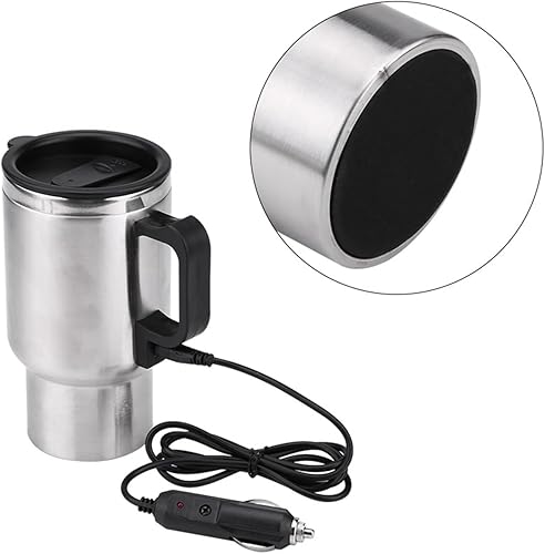 Miniatura 7 de Taza de calefacción para automóvil, taza de viaje de acero inoxidable de 12 V 15.2 fl oz con encendedor de cigarrillos, taza de café de viaje para