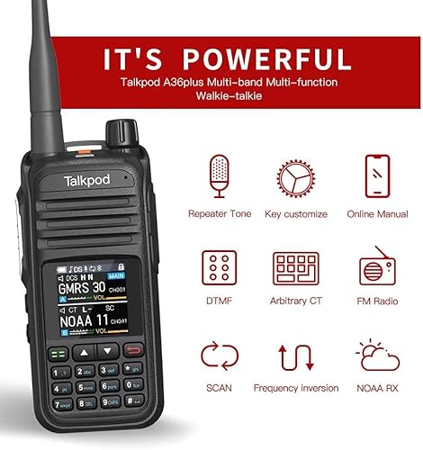 Miniatura 3 de A36Plus GMRS Radio HAM Walkie Talkie 512 Canal, 5W Salida, AM AIR VHF UHF 7-Band Recibir (negro)