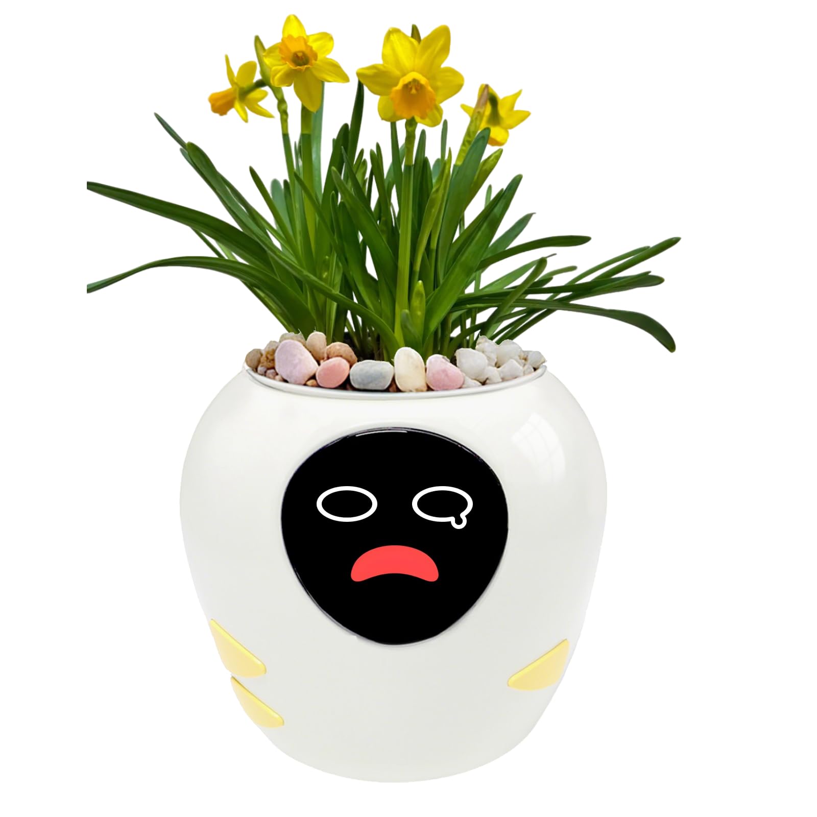 OUSEITECH Upgraded Large Smart Pet Flower Pot, Planting Assistant With Lively Expressions For Plants To Converse With You, Various plant care data, Moisture/Soil/Light/Temperature Monitoring