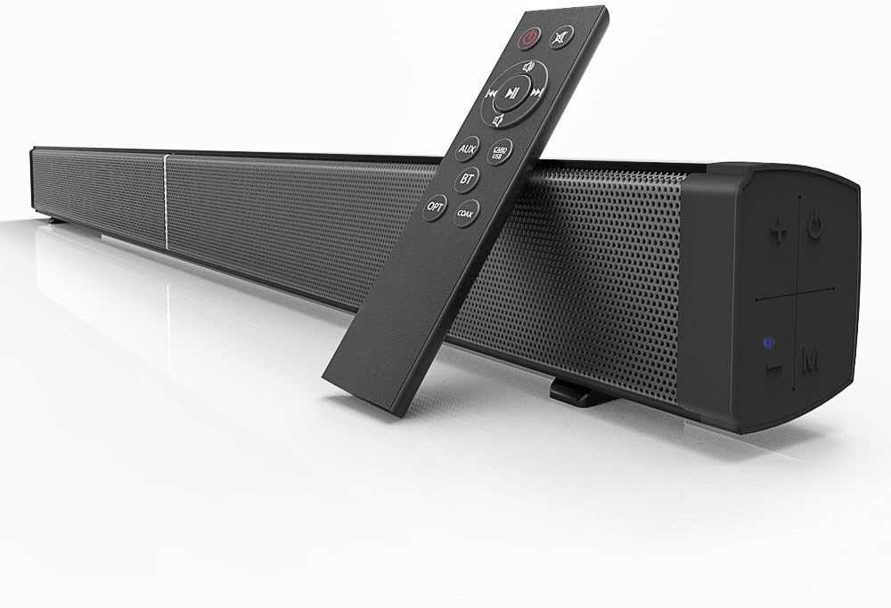 Sound Bars for tv Bluetooth Wired and Wireless Home Theater TV Speakers with Built-In Subwoofer and 4 Full-Range Drivers Surround Sound Bar Home Theater for TV(40W, Optical Cable, Remote Control)