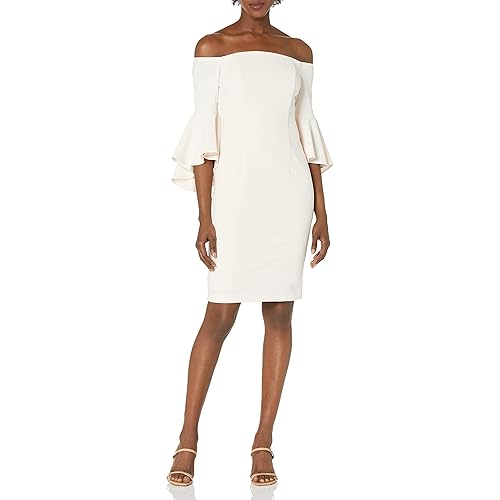 Calvin Klein Women's Off Shoulder Ruffle Sleeve Sheath Dress
