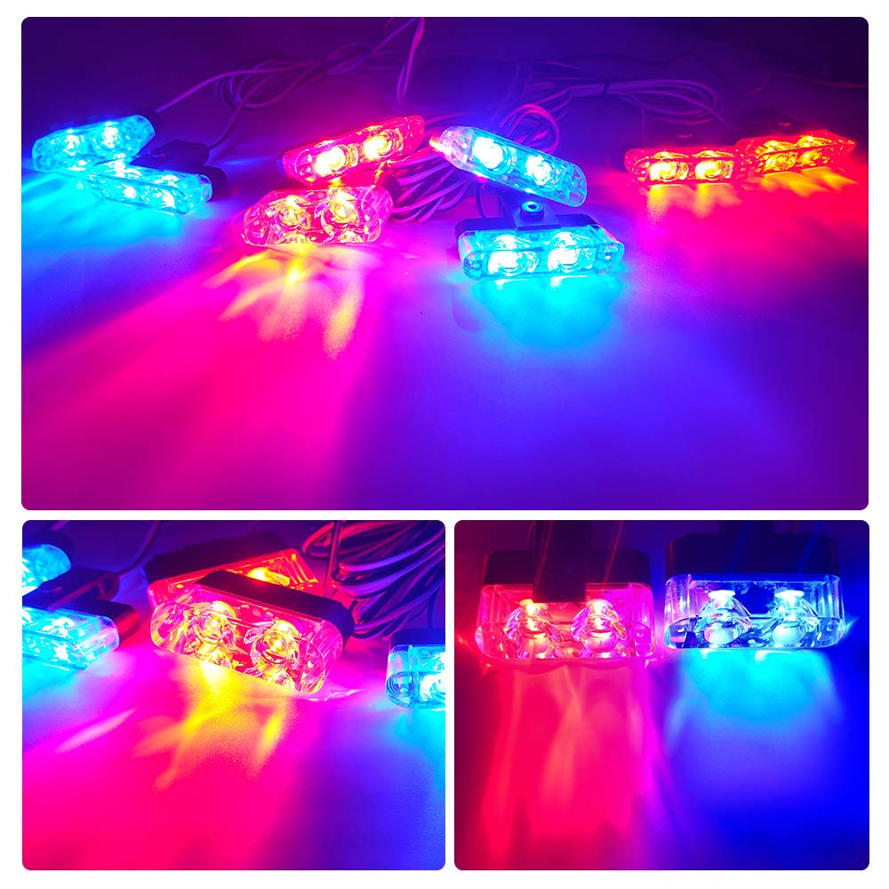 8 en 1 LED luces estroboscópicas de emergencia para camión vehículo advertencia intermitente rejilla guía flash DRL policía coche motocicleta DC12V control remoto inalámbrico (azul y rojo)