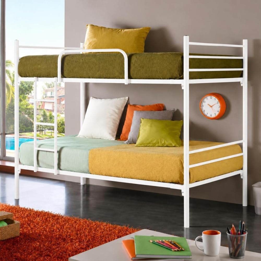Litera Metálica Luna 80x190 | Estructura Reforzada con Somier de Lamas | Blanco | Adultos y Niños | Sin Cama Supletoria