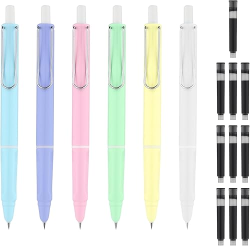 LUTER 6 bolígrafos estilográficos retráctiles con 10 bolsas de tinta, prensa de tinta de secado rápido, bolígrafo de escritura de tinta recargable,