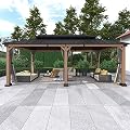 Cedar Wood Gazebo 12x20Ft Hardtop Gazebo with Netting, Outdoor Permanent Gazebo Pergola with Galvanized Steel Double Roof Pavilion for Patio Lawn Garden
