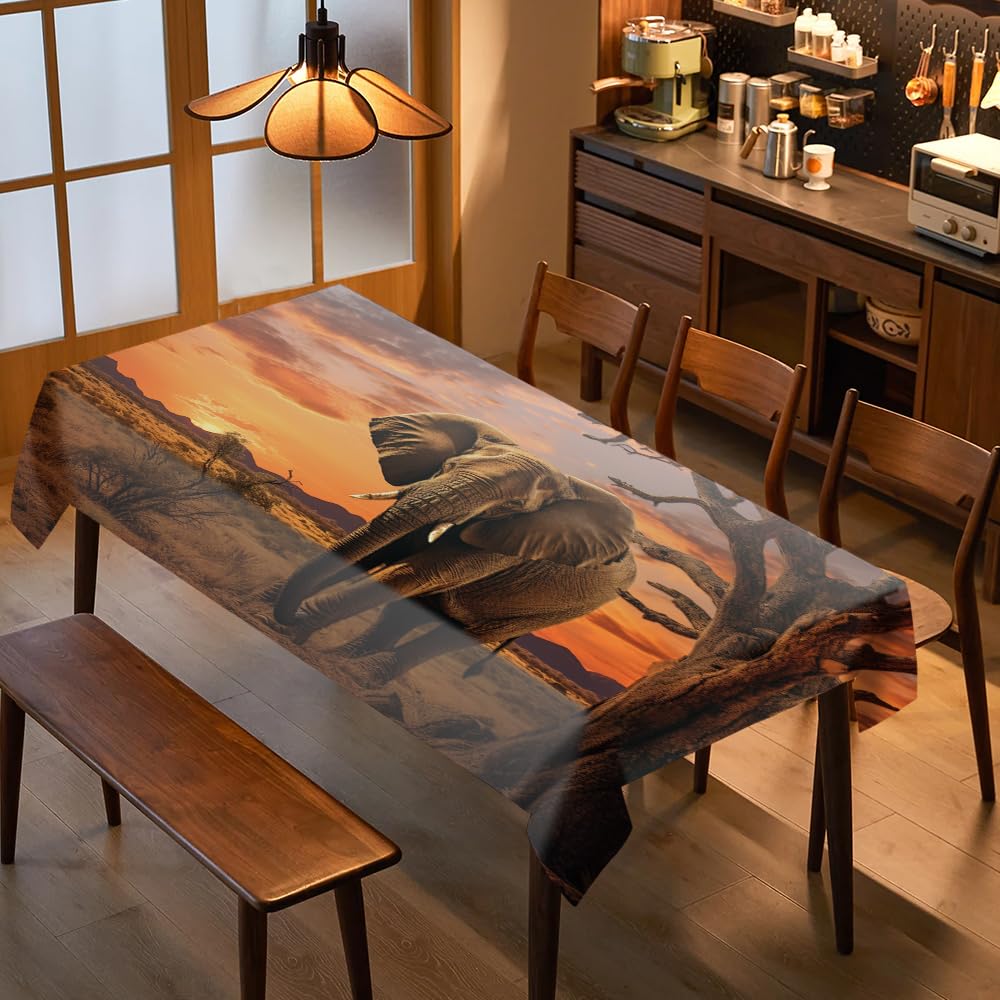 Nappe de table éléphant d'Afrique vintage pour restaurant et pique-nique chic 137x183
