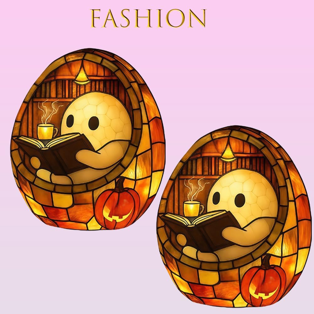 Lampada da lettura a forma di fantasma, luce notturna fatta a mano, adorabile luce notturna per lettura fantasma, decorazione per Halloween, luce notturna scintillante fantasma per