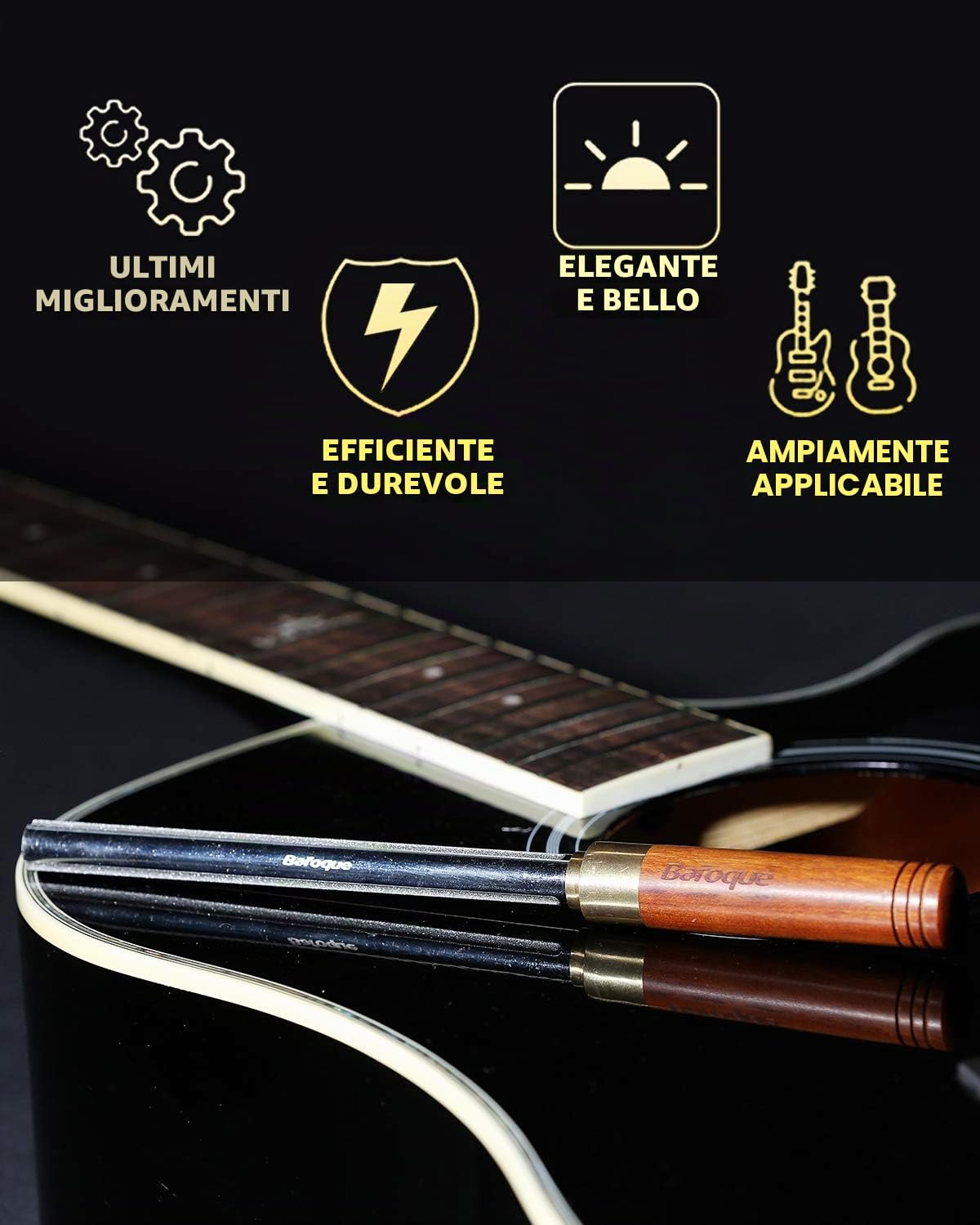 Lima per coronazione dei tasti barocco, diamantata, per chitarra, chitarra, basso, banjo, mandolino