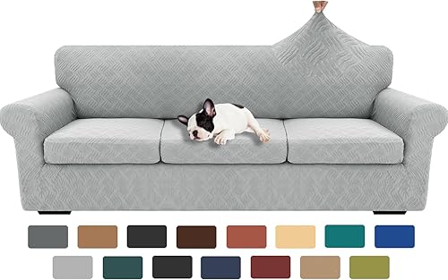 Miniatura 69 de YEMYHOM Últimas Fundas de Sofá a Cuadros de 4 Piezas para Sofá de 3 Cojines Extra Grande de Alta Elasticidad Engrosada Funda de Sofá para Perros