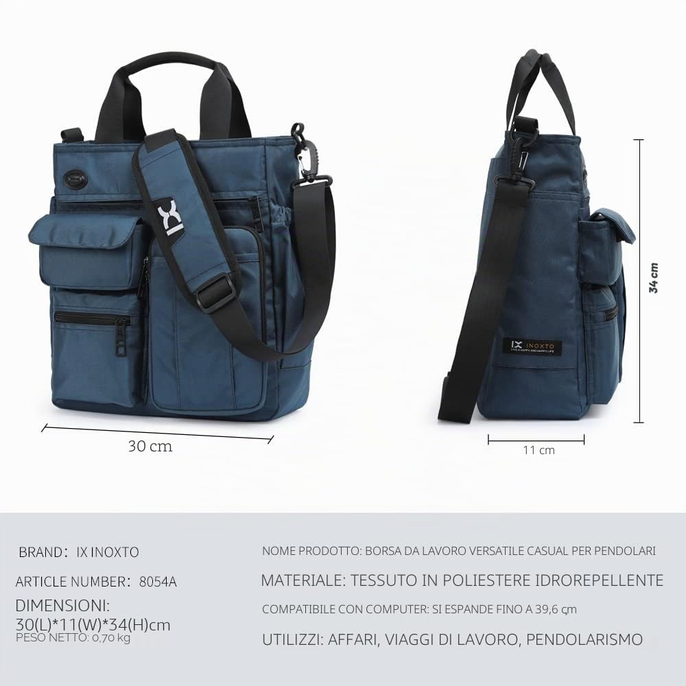 Borsa da uomo a tracolla, per computer portatile, borsa da lavoro, impermeabile per viaggi