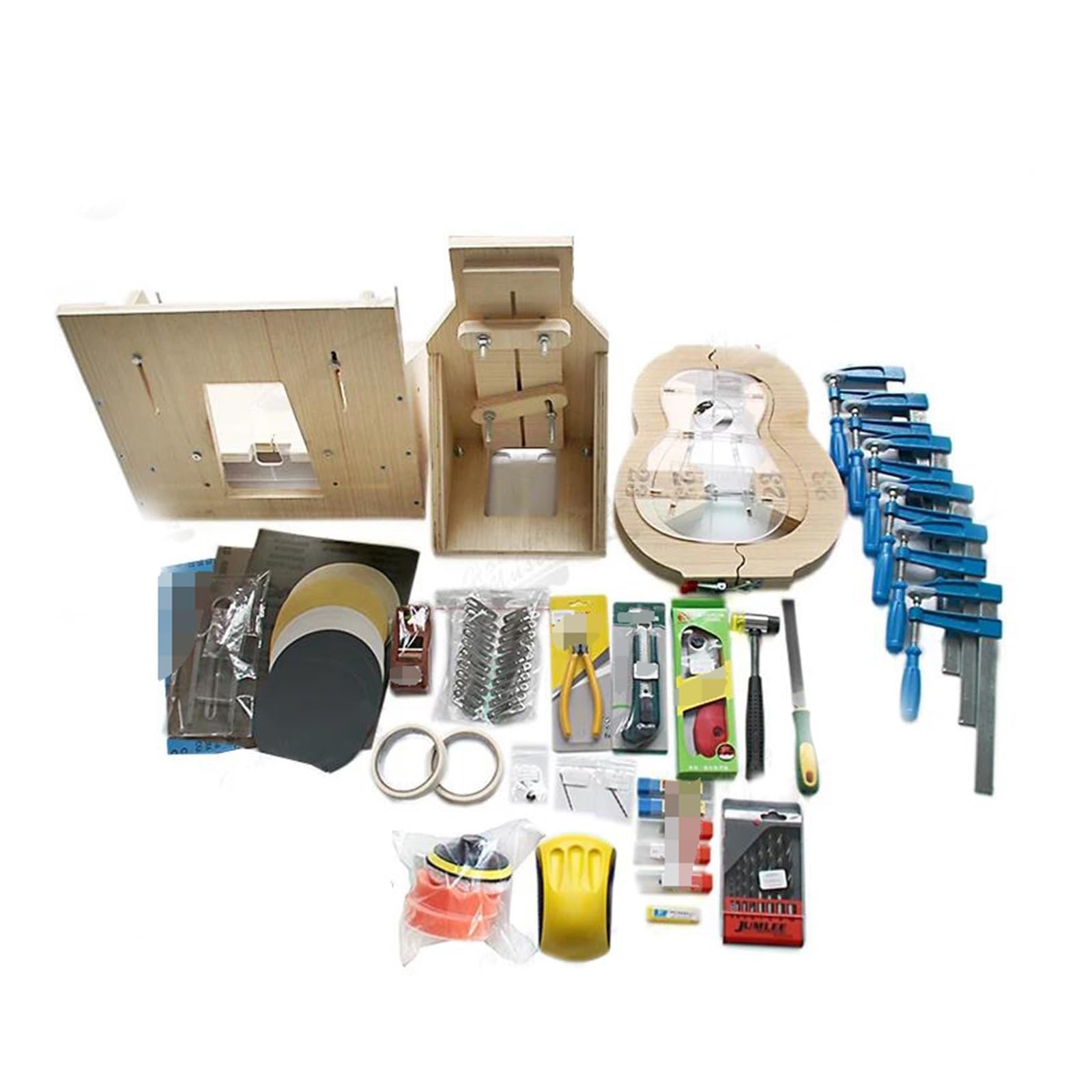 Werkzeuge für den Gitarrenbau Handgefertigter Gitarren-Komplettbausatz. Ukulele-Gitarrenbau-Bausatz Komplett