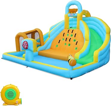 LEADZM Château Gonflable avec Souffleur, Mur d'escalade, 395 x 350 x 260 cm