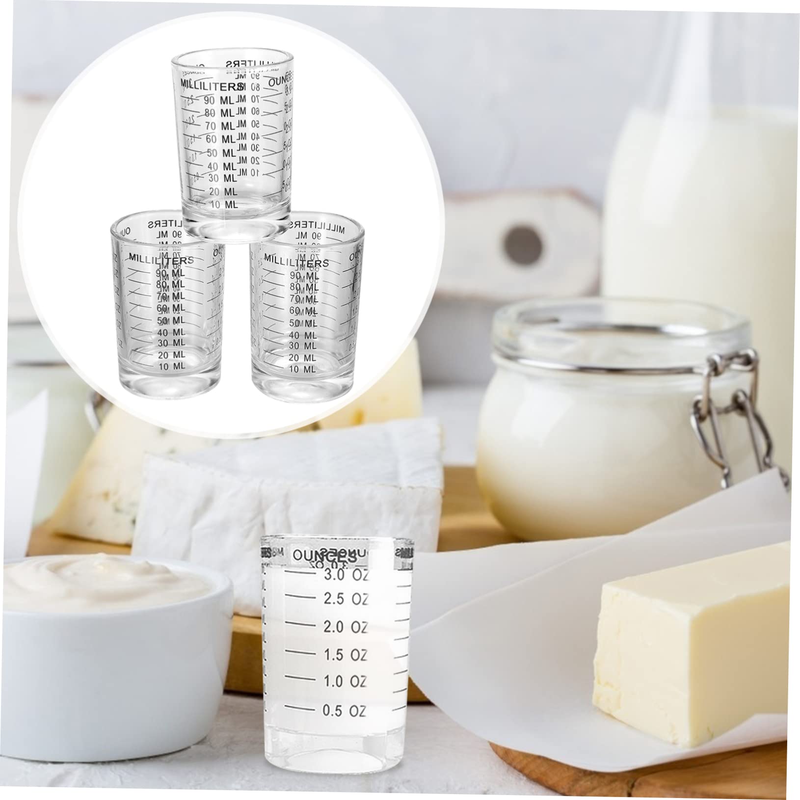 3stücke Milchmessglas mit Skala Praktische Küchenbackutensilien Hochwertige Messwerkzeuge aus Robustem Glas Leicht zu Reinigen
