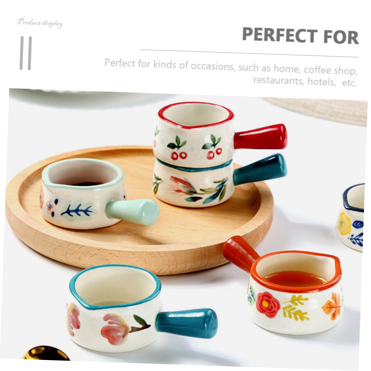 COLLBATH Juego de 6 Jarras de Cerámica con Mango para Crema y Leche, Diseño Delicado y Práctico, Adecuado para Cafeterías y Hoteles