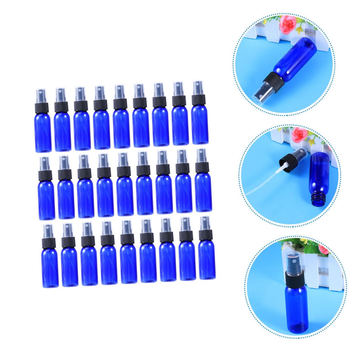 Botella de Perfume Recargable 30ml Pet Azul, 50 Piezas