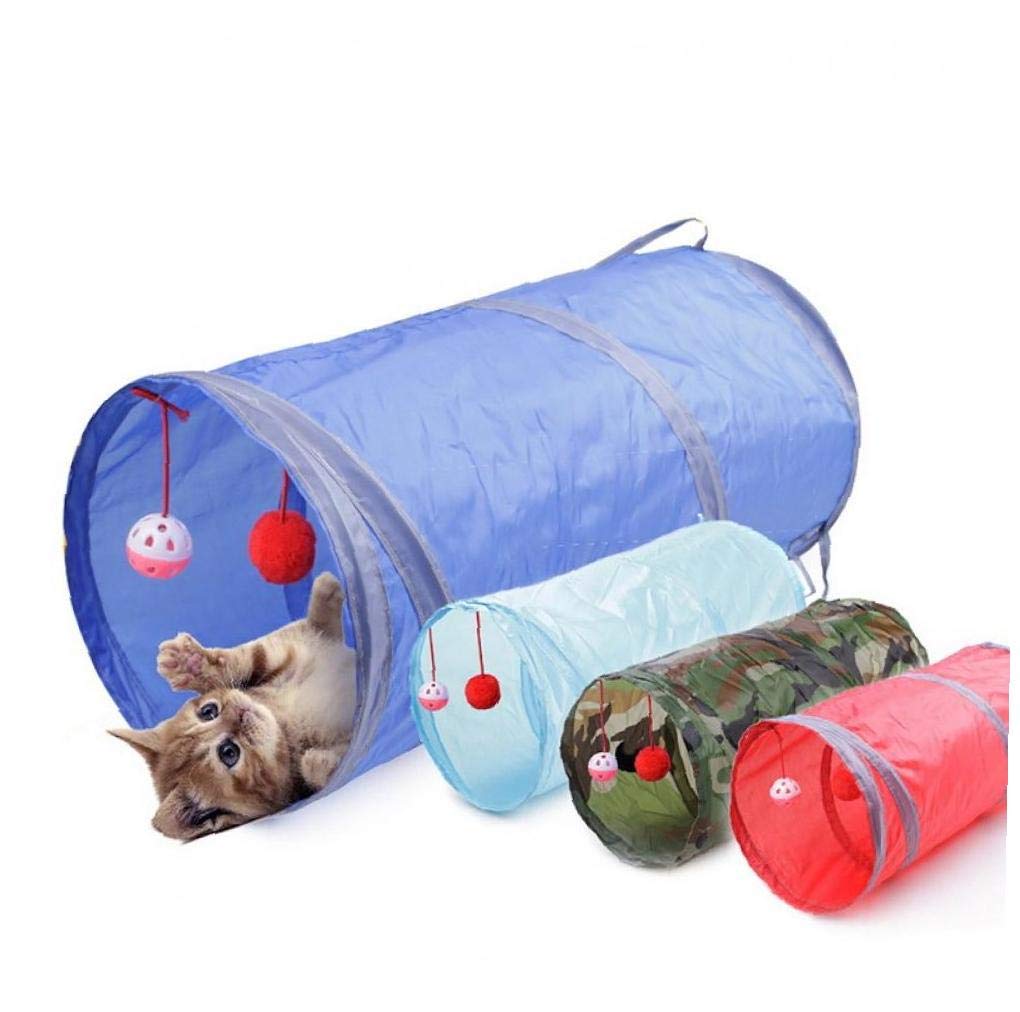 Hotaden Funny Pet Cat Tunnel with Balls 2 Holes Cat Play Foldable Kitten Dog Toys Pet Puppy Rabbit Play Cat Tunnel Supplies Blue