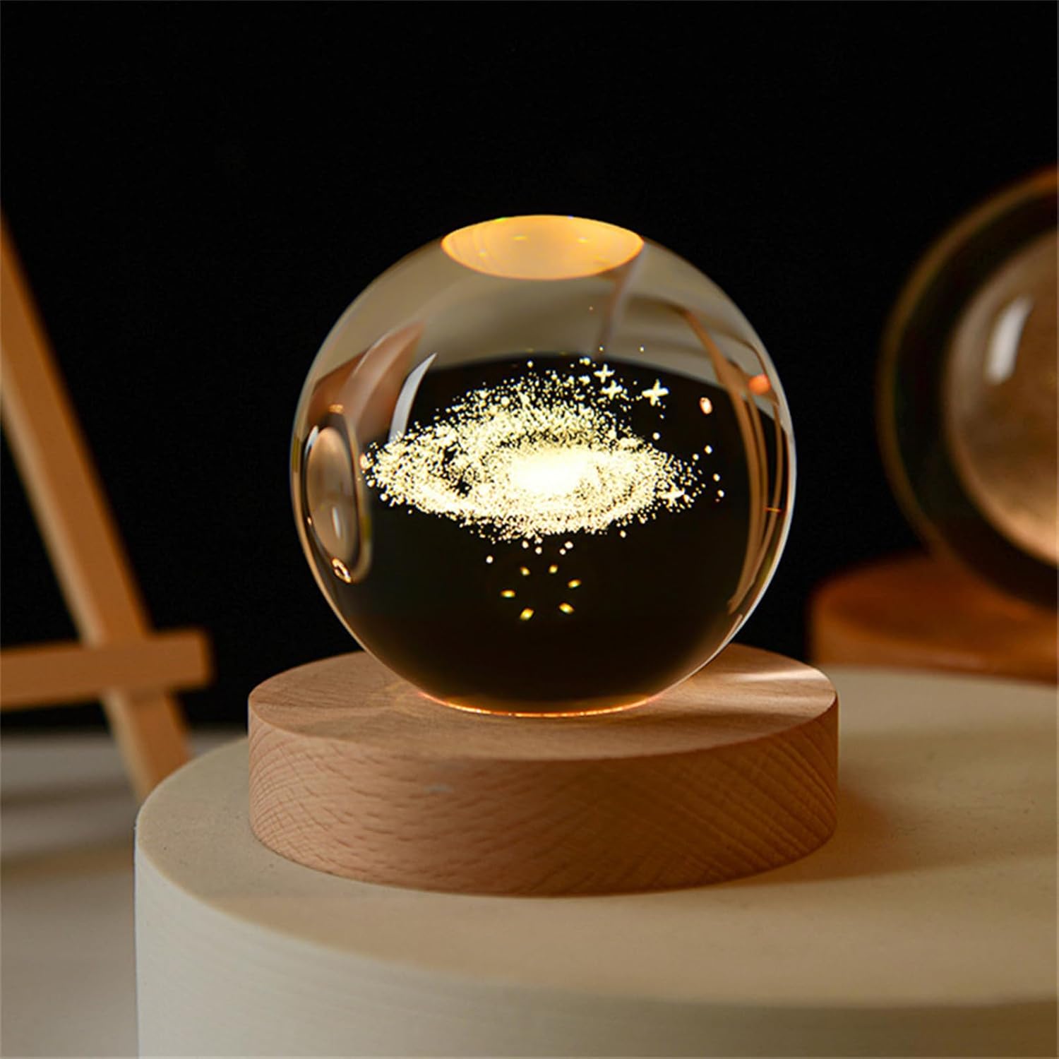 Crystal Glass Ball Galaxy Stars 3D Creative Gifts Processing Home Feng Shui Sculpture Crystal Craft Crystal Decoration (80 mm)