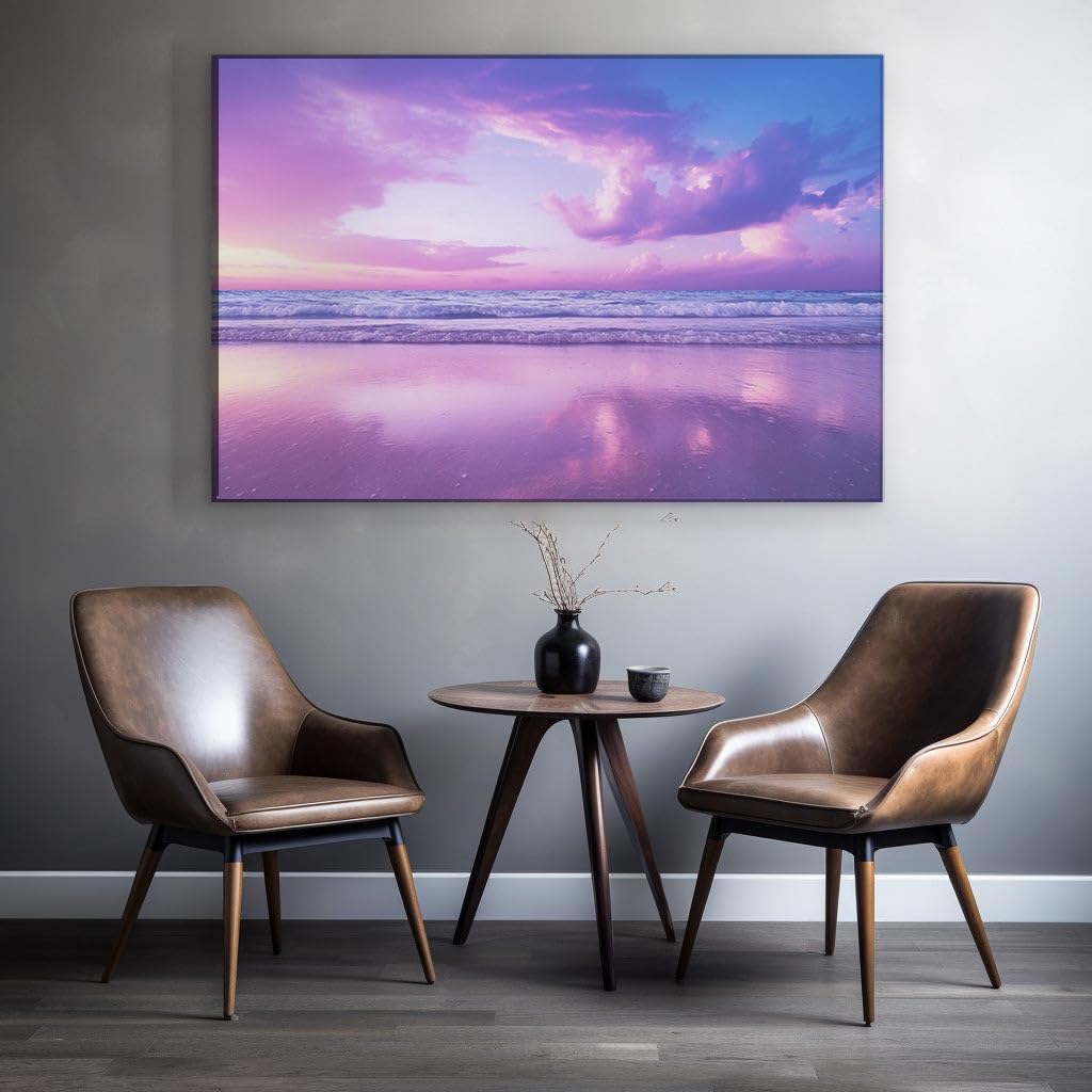 Canvas for Living room. Twilight Serenity - Where Dusk Meets the Gentle Waves of a Pastel Shore, 27 x 18 inch Canvas Wall Art - Surrealistic Visions - Modern Home Decor