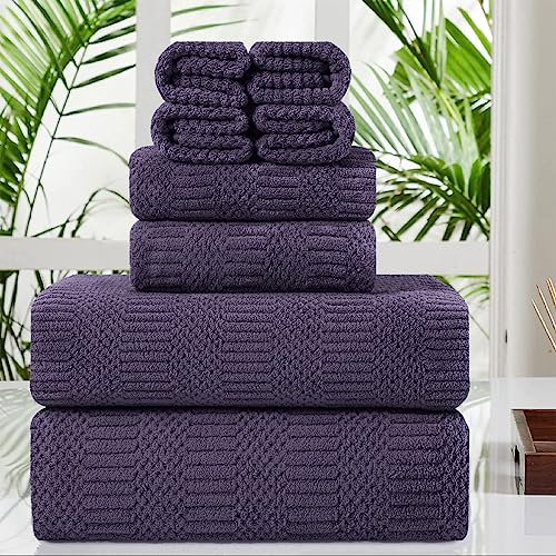 8 Piece Oversized Purple Bath Towel Set-2 Extra Large Bath Towel Sheets,2 Hand Towels,4 Washcloths-600GSM Soft Highly Absorbent Quick Dry Beach Chair Towels Woven Towels for Bathroom Hotel and Spa