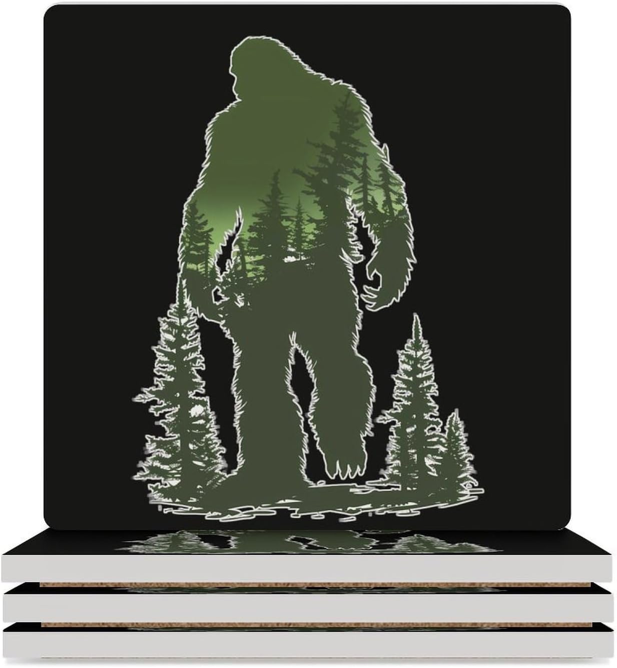 Bigfoot Tree Coaster for Drinks Square Ceramic Table Coasters Stone Mat Crafts 6PCS Home Kitchen Decor