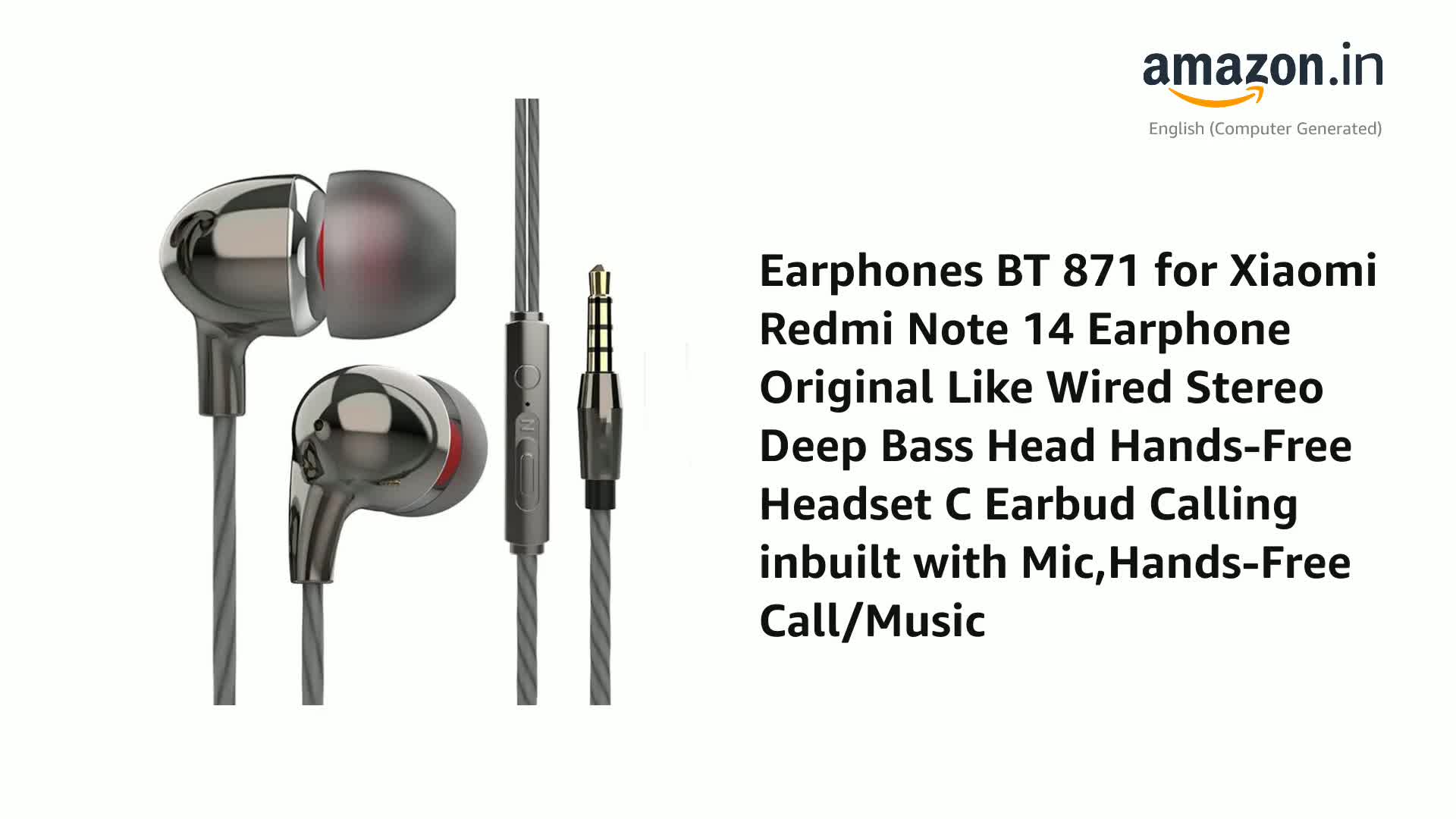 Earphones BT 871 for Xiaomi Redmi Note 14 Earphone Original Like 