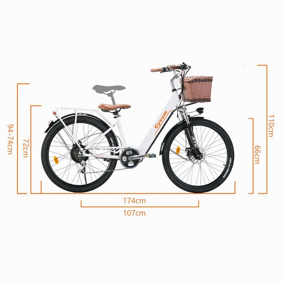 cysum cityrun bicicletta elettrica, 26'' Bici Elettrica per adulto uomo donna, 250w motore 25km/h, E-Bike con batteria al litio 36v 10ah