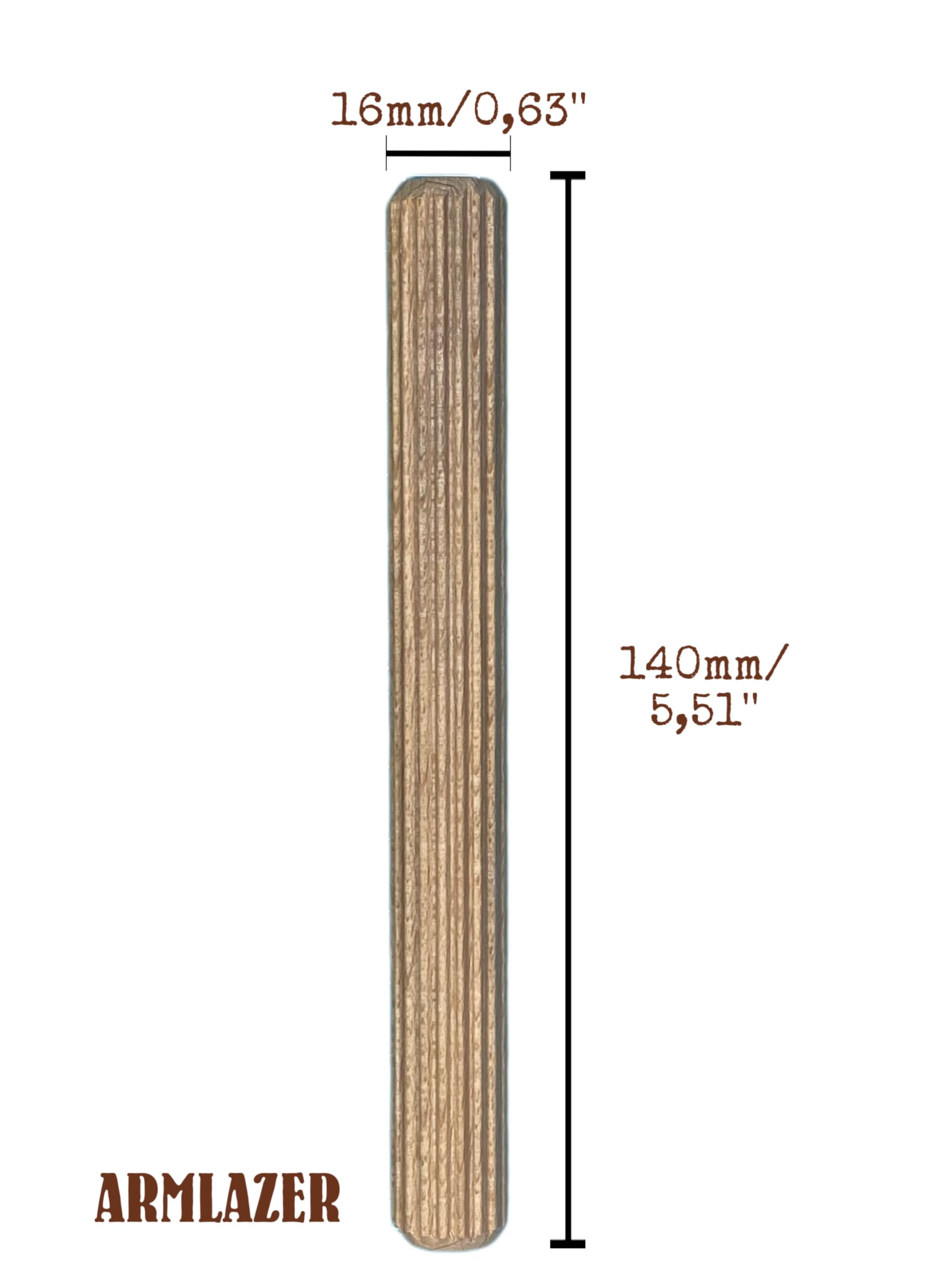 Pack of 15 Beech Wood Dowels 16 x 140 mm Beech Sticks Ribbed Wooden Hardwood Pins with Ribbed Pin Wooden Pins for Furniture and Crafts Projects - Image 2