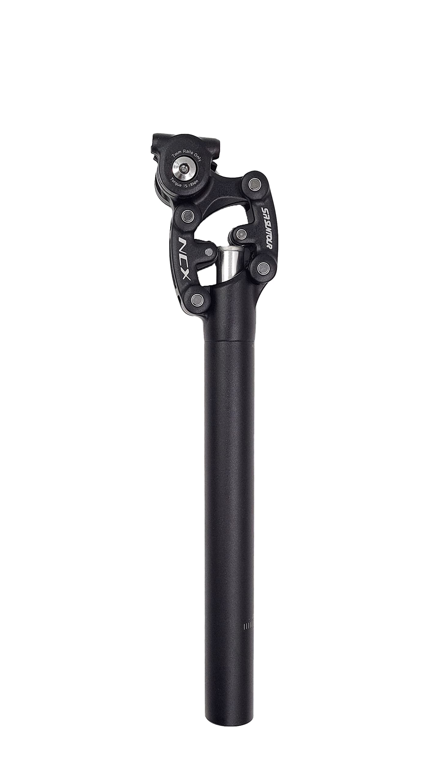 Suntour Parallelogramm Federsattelstütze SP12/17-NCX 27,2mm/ 30,9mm/ 31,6mm, 350mm, 65-95kg, 95-120kg mit Fingerschutz inklusive Brunox Federgabel-Deo und MSZweirad Reflexband Sattelstütze gefedert Sport & Freizeit