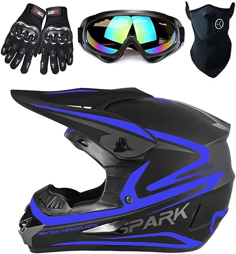 DOT - Casco de motocross para niños y jóvenes, unisex, todoterreno, ATV, BMX, Downhill Street Riding, casco de motocicleta, guantes y máscara